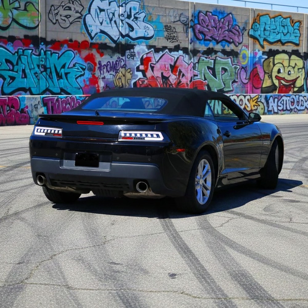 2014-2015 Camaro LED Sequential Turn Signal Tail Lights Pair Black