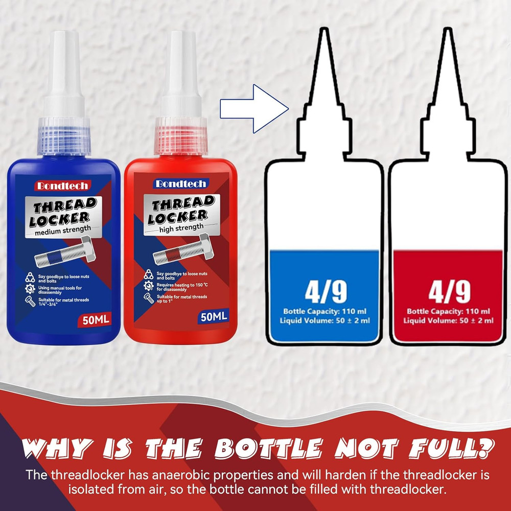 Thread Lock Blue and Red, Threadlocker Medium and High Strength, Thread Locker f