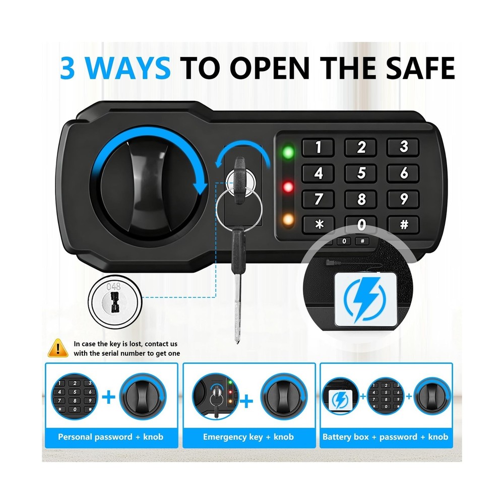 3.4 Cub Large Fireproof Safe Home, Digital Home Safe Box Fireproof Waterproof...