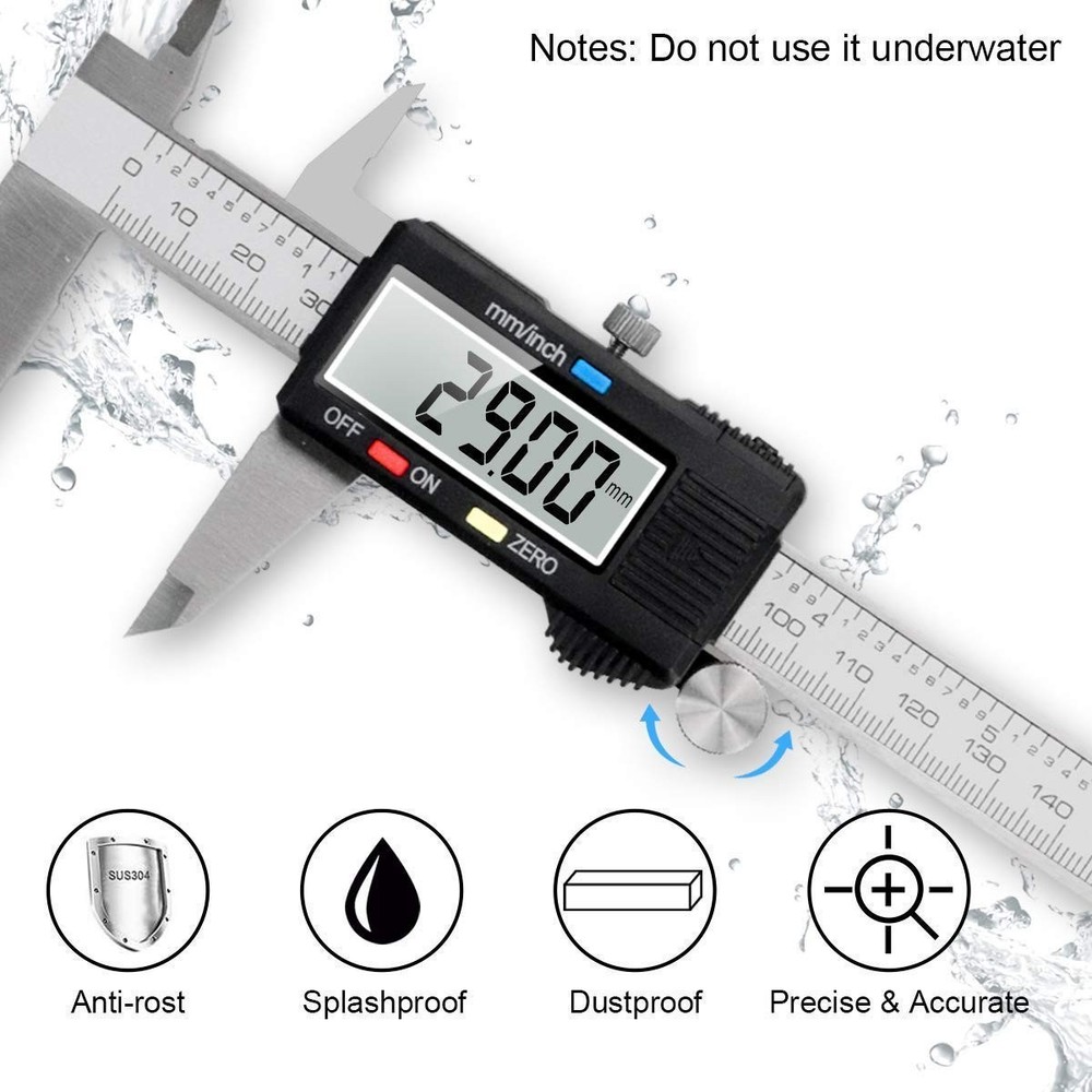 Durable Waterproof 6-Inch Caliper with Large LCD - Essential Measuring Tool