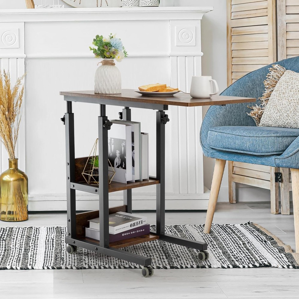 Hadulcet C Shaped Side Table Adjustable, Height Adjustable C Romantic Brown