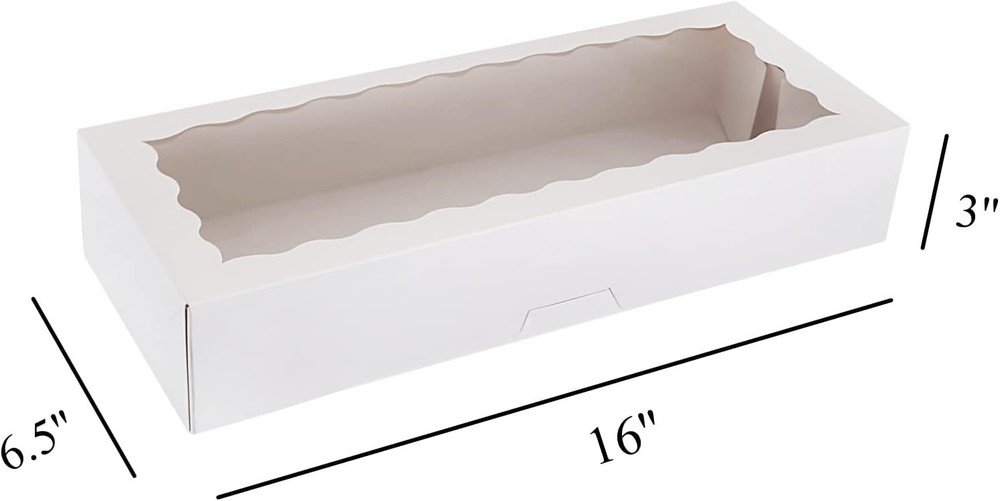 30-Pack Bakery Boxes with Window 16" x 6.5" x 3", Cookie Boxes, Auto-Popup Lo...