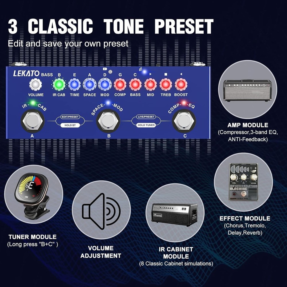 Versatile Bass Multi Effects Processor with Bluetooth and Recording Capability