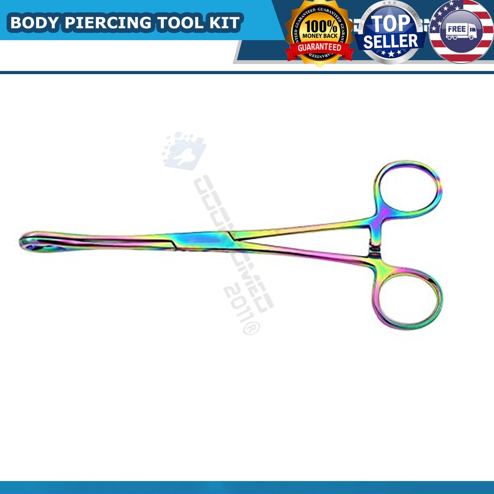 MULTI RAINBOW 7 Body Piercing Instruments Kit Tools Penington Forceps NOSE EAR