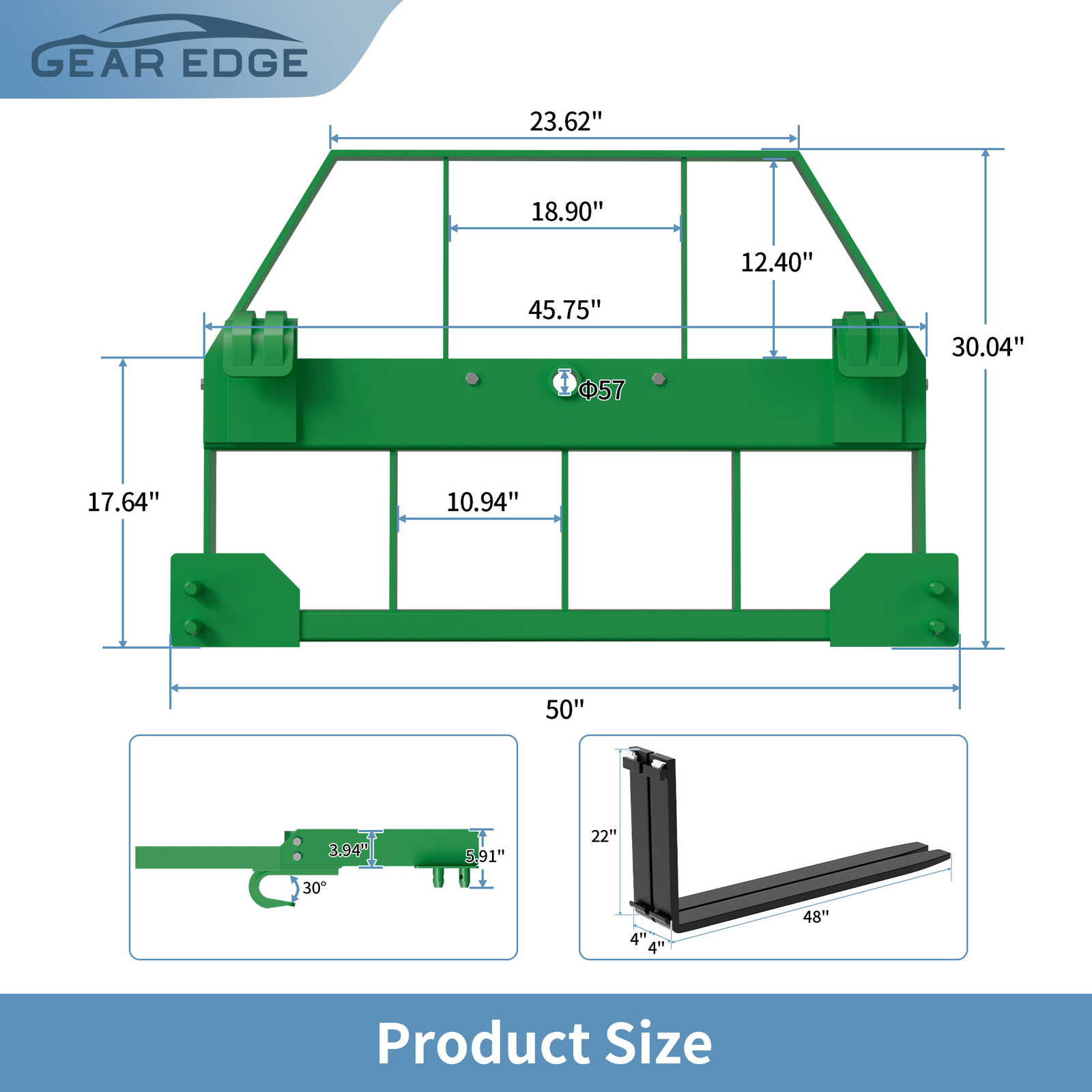 4000lbs Skid Steer Pallet Fork Attachment 46" Frame W/48" Blades Fits JD Loaders