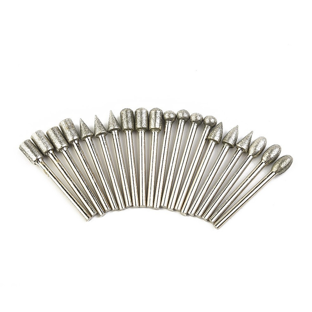 Efficient 3mm Shank Diamond Burr Set Drill Bits 20pcs for Precise Grinding