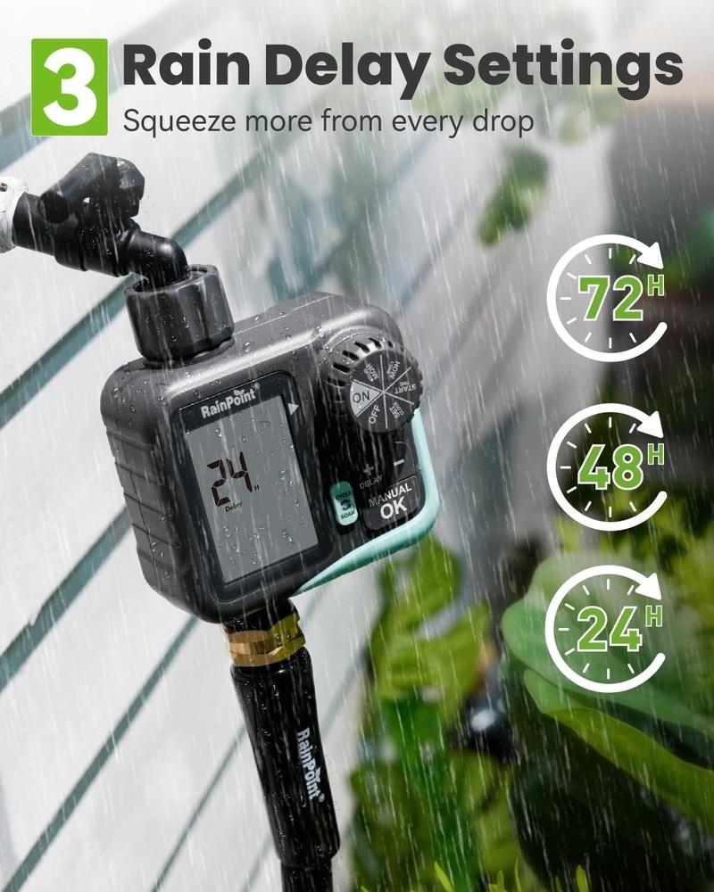 Programmable Garden Hose Sprinkler Timer with Cycle & Soak, Rain Delay