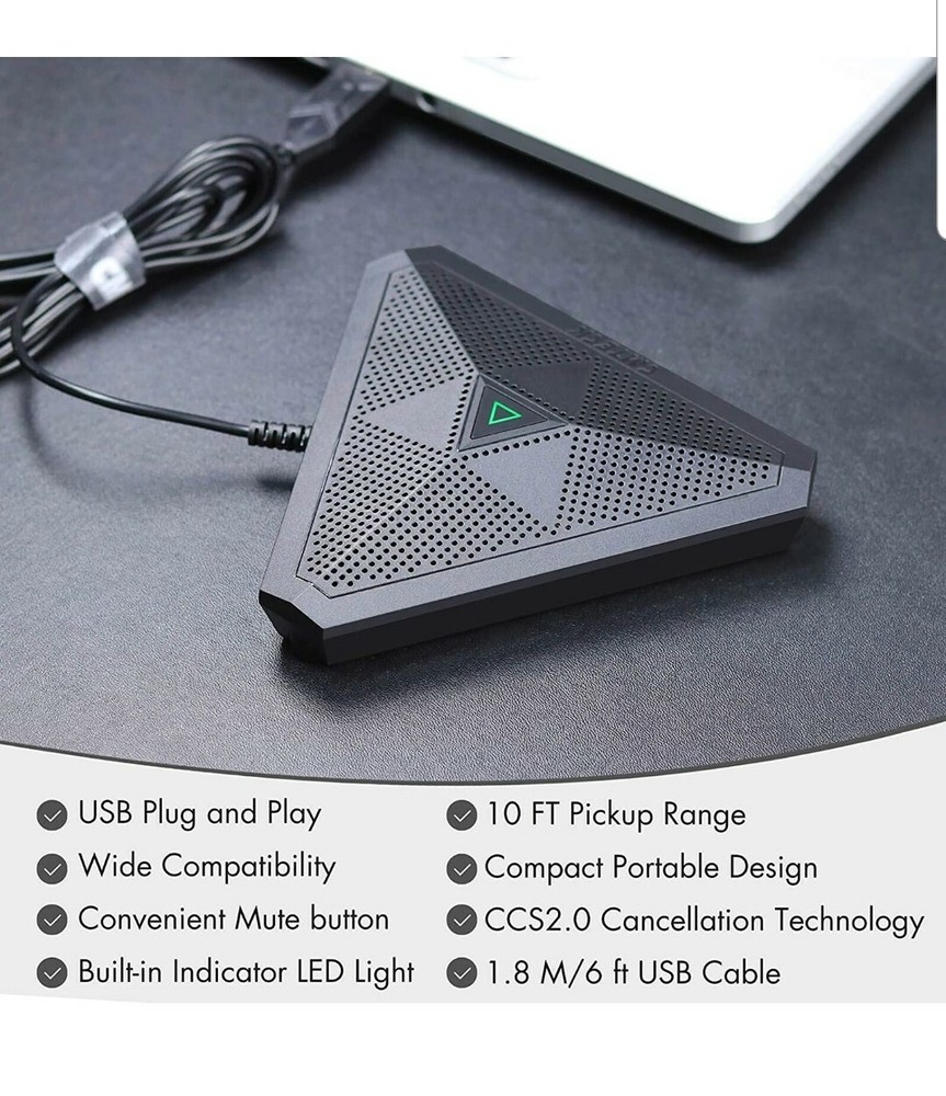 USB Conference Microphone, CM001 Desktop Computer Mic, Mute Button with LED...