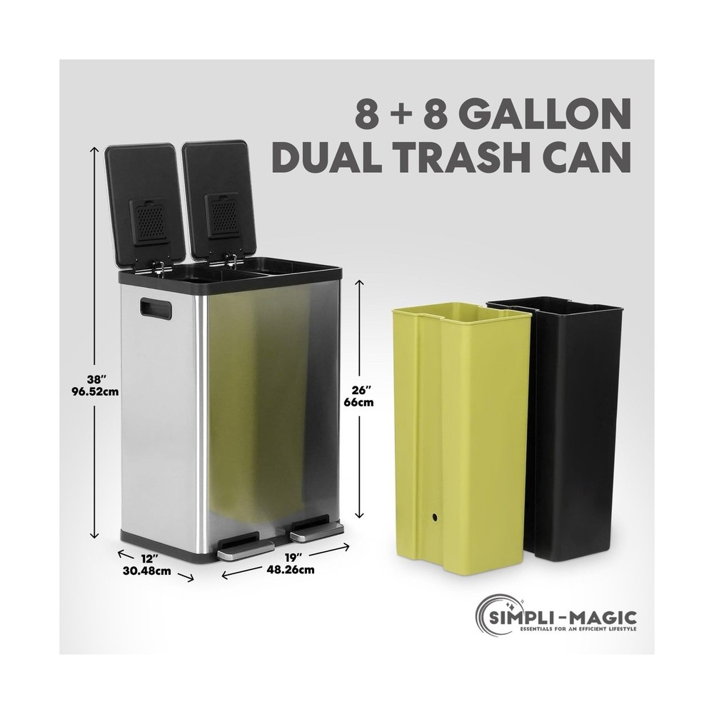 SIMPLI-MAGIC 60 Liter / 16 Gallon Rectangular Hands-Free Dual Compartment Rec...