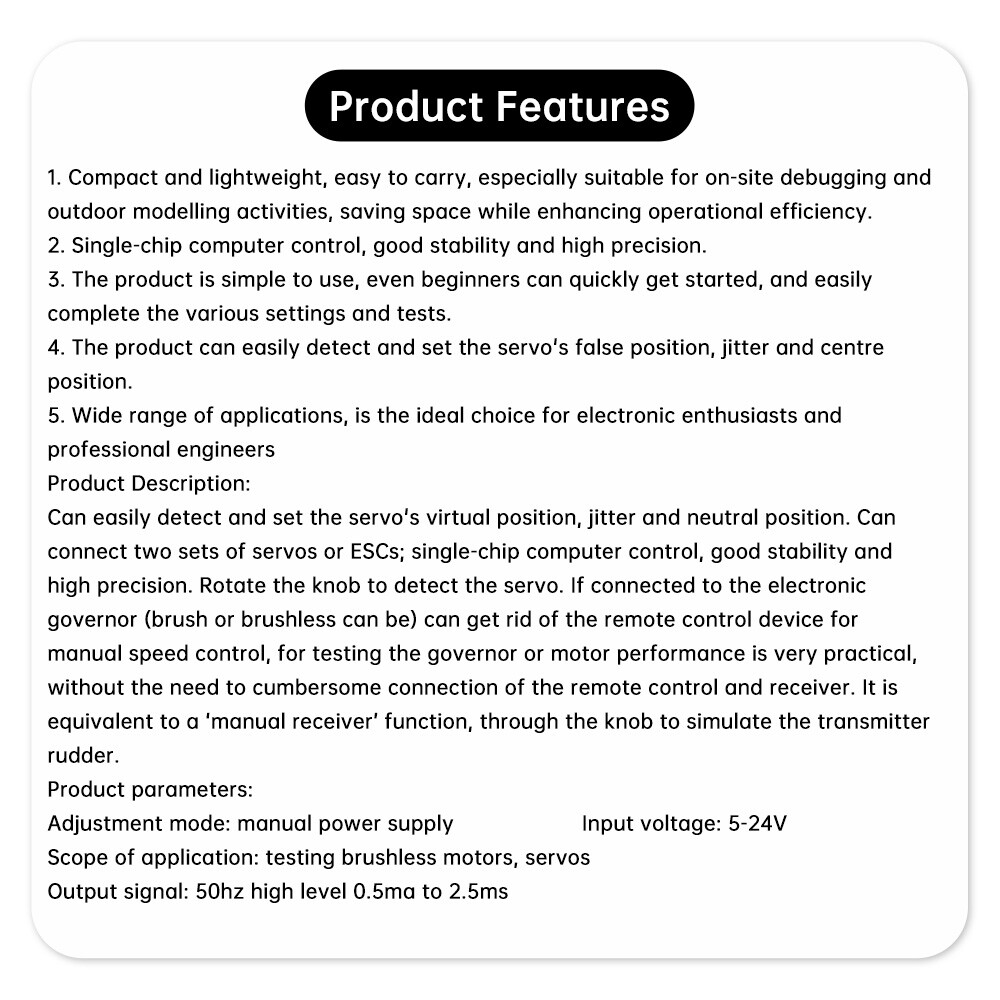 Small Servo Motor Regulator Tester PWM Control Brushless Motor Speed Controller