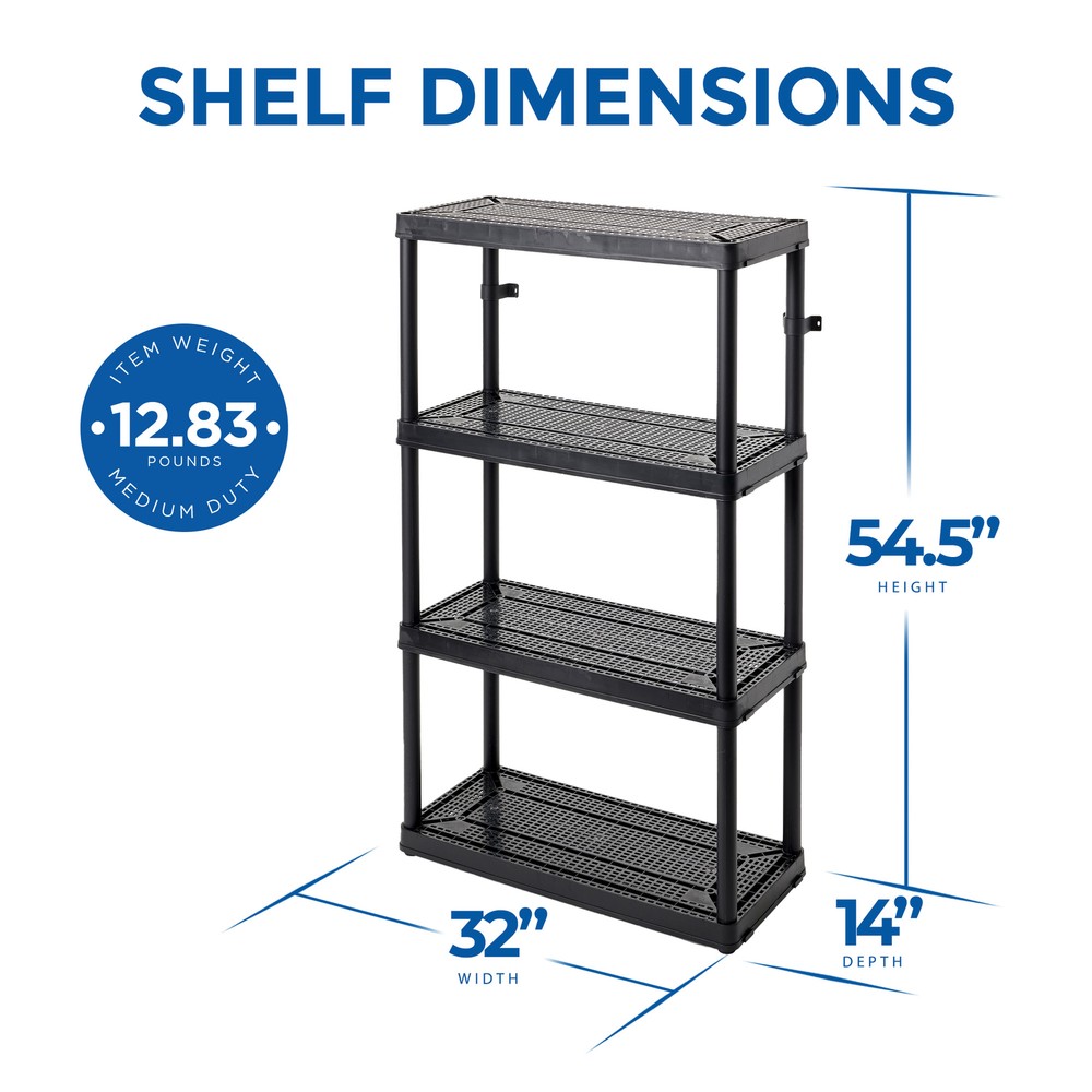 Gracious Living 4 Shelf Fixed Height Medium Duty Storage Unit, Black (4 Pack)