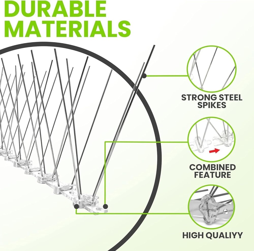 Versatile Stainless Steel Bird Spikes - 10ft Coverage, Effective & Humane
