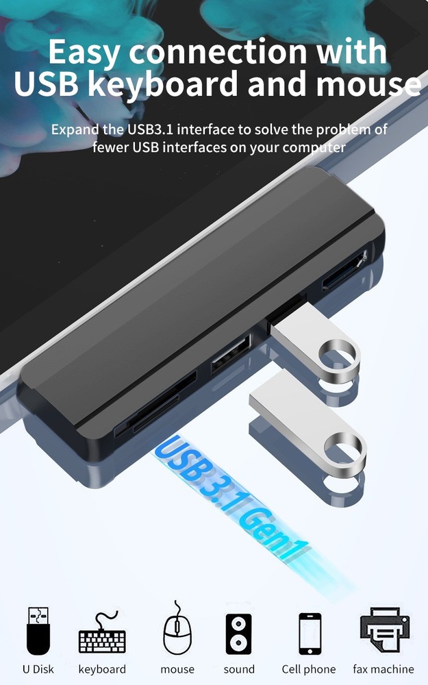 SD/SDHC/SDXC/Micro SD Black USB HUB Docking Station For Surface Pro 4/5/6 B