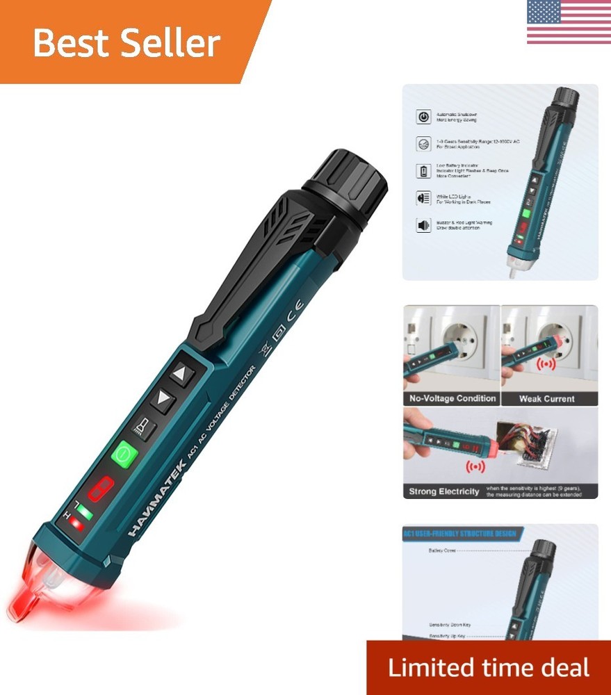 Digital AC Circuit Tester with 9 Adjustable Sensitivity Gears & LED Flashlight