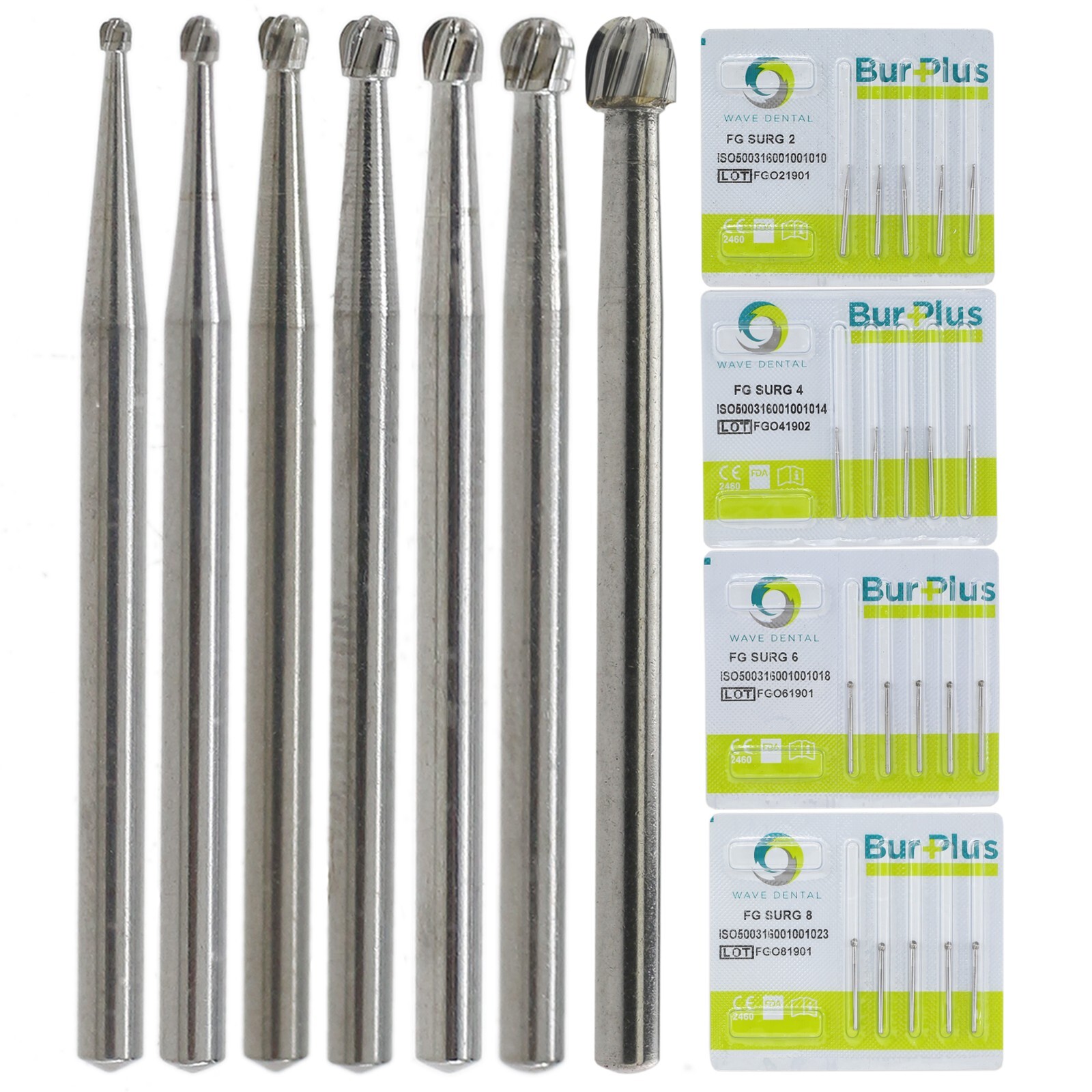 WAVE Dental Surgical Round Burs 2 4 6 8 FG SURG Long 25mm Carbide Bur High Speed