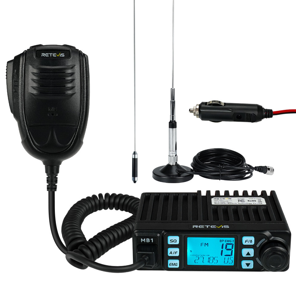 Retevis MB1 CB Radio Dual-Mode AM/FM,12V/24,4 W,40Channel +MR500 CB Antenna