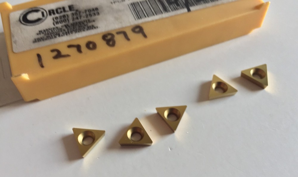 CIRCLE CARBIDE BORING BAR INSERTS TPCB-221-CG5 COATED....AS SHOWN (5) INSERTS.