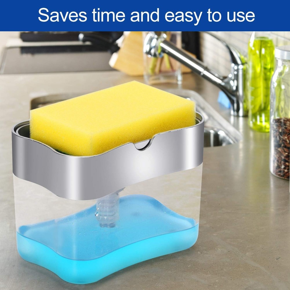 Kitchen sink soap dispenser with sponge holder