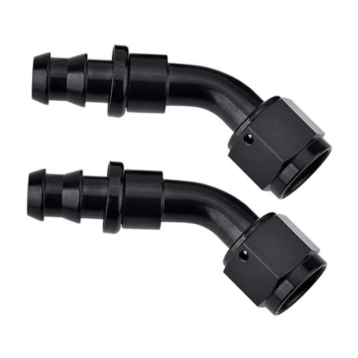 Push Lock Hose Fitting End Black 2PCS 10AN 45 Degree