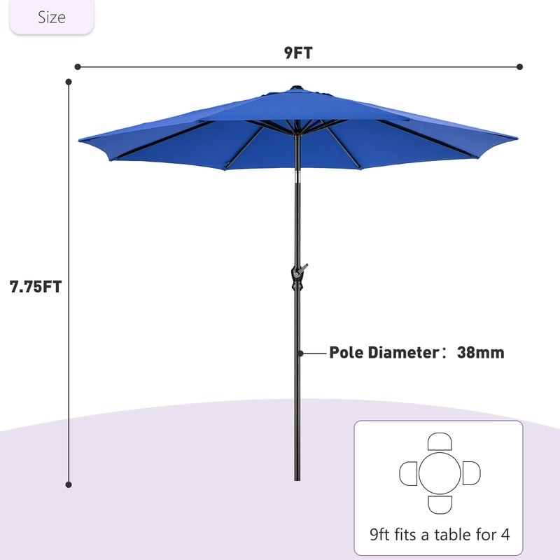 9FT Outdoor Patio Umbrella Outdoor Table Umbrella with Push Button Tilt