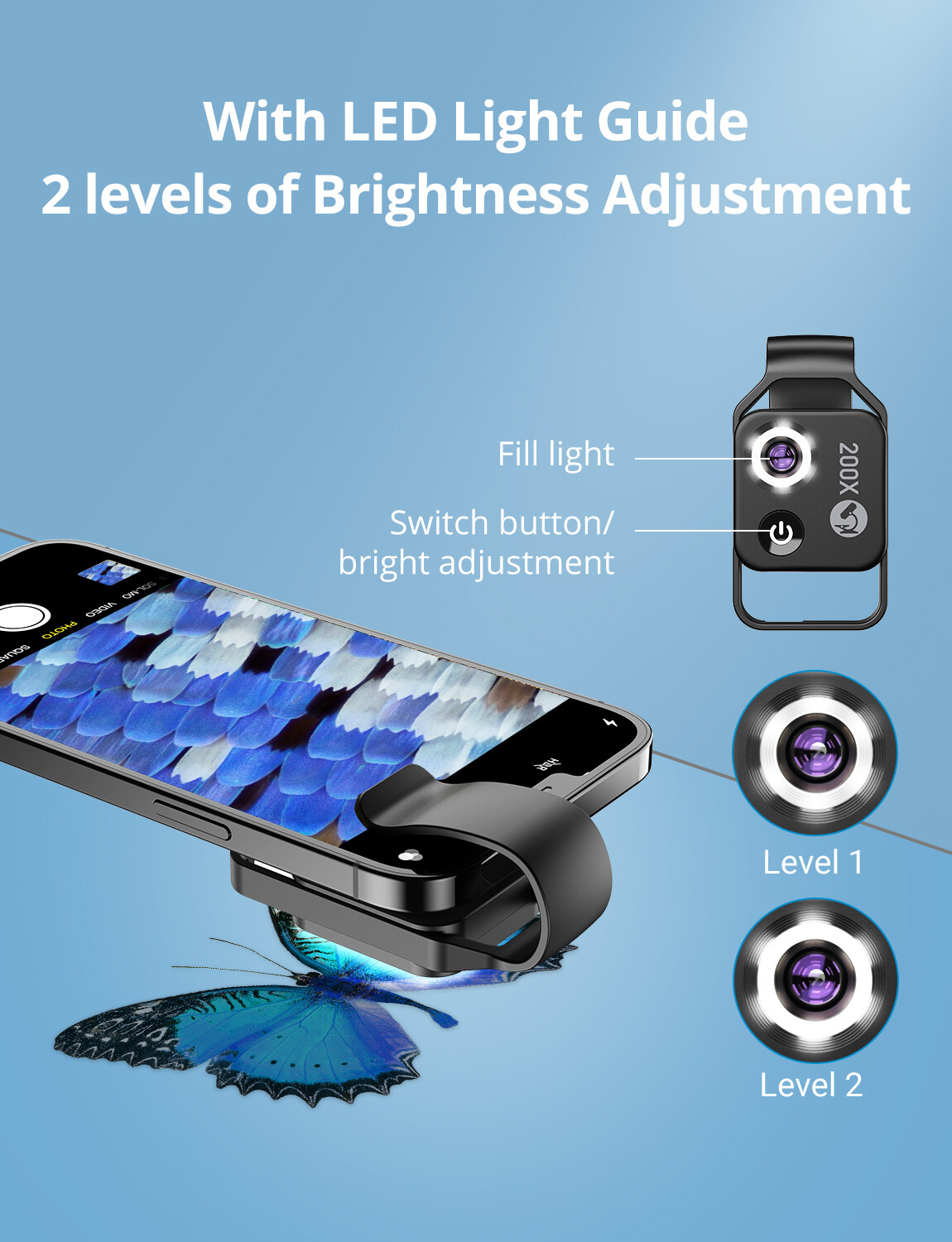 APEXEL HD Digital Mini 200x Magnification Microscope Clip With LED CPL For Phone