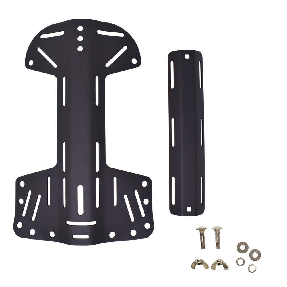 Scuba Tech Diving Low Volume Aluminum Backplate + Single Tank Adapter, Black