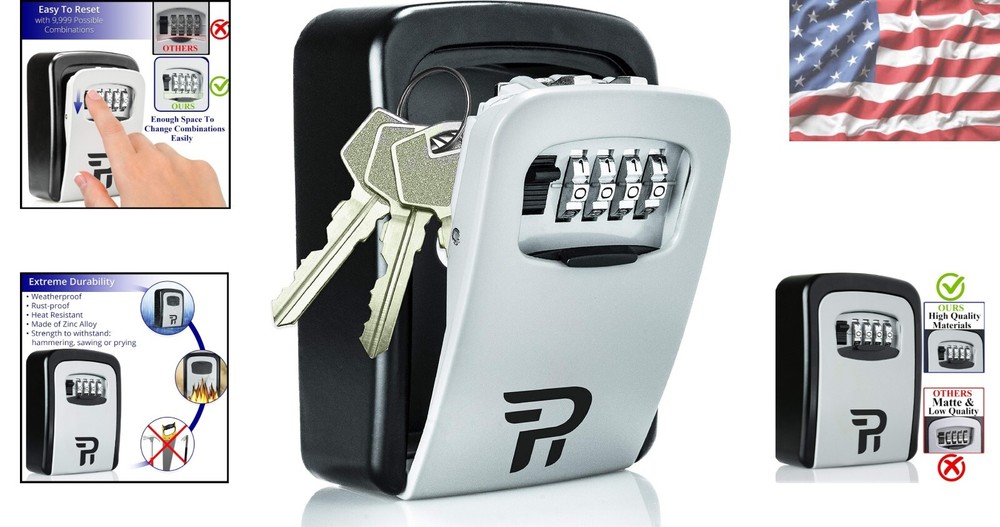 Heavy-Duty Wall Lockbox for Keys - 4-Digit Code, Rust-Resistant Outdoor Storage