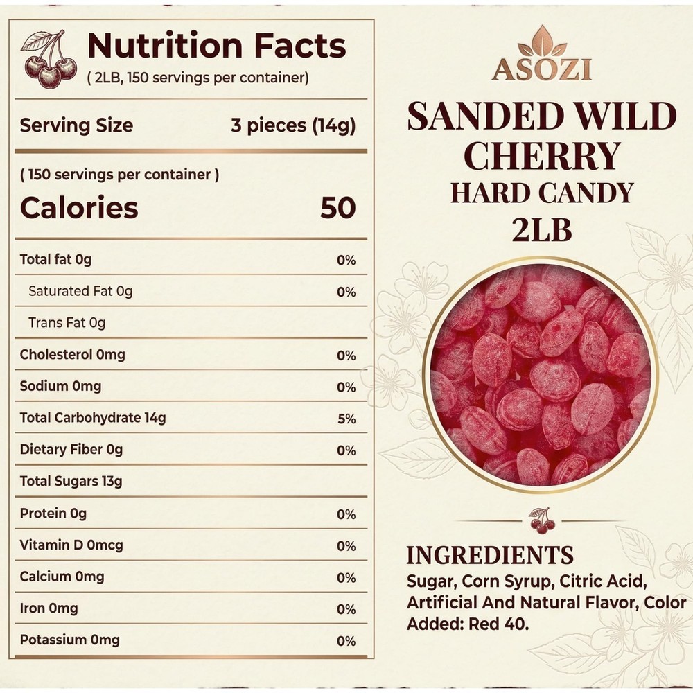 Wild Cherry Drops Hard Candy 2lb- Bulk Pack Old Fashioned Hard Candy - Cherry...