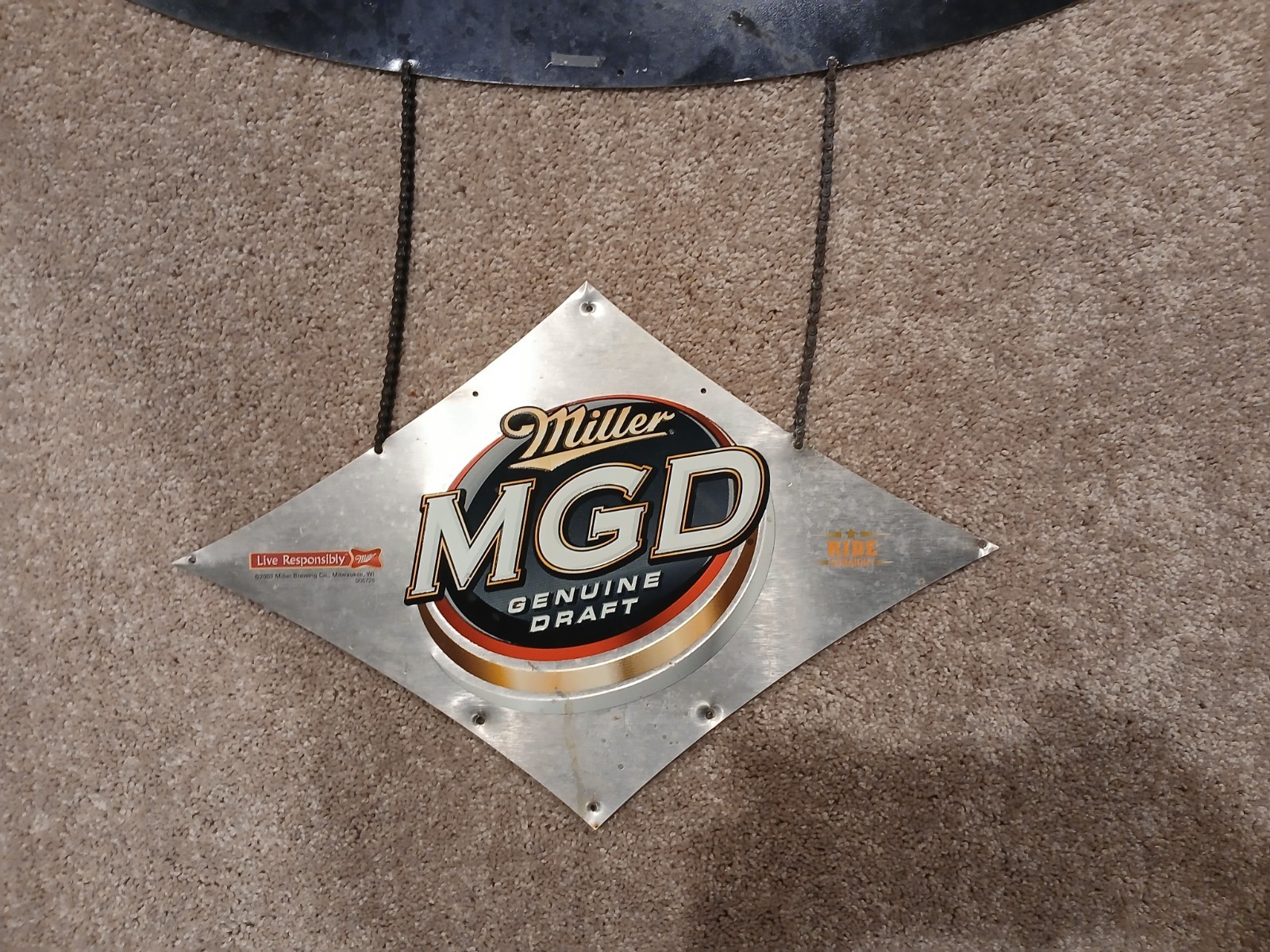 HARLEY DAVIDSON MILLER LITE 100TH ANNIVERSARY METAL AD SIGN (Missing Top Piece)