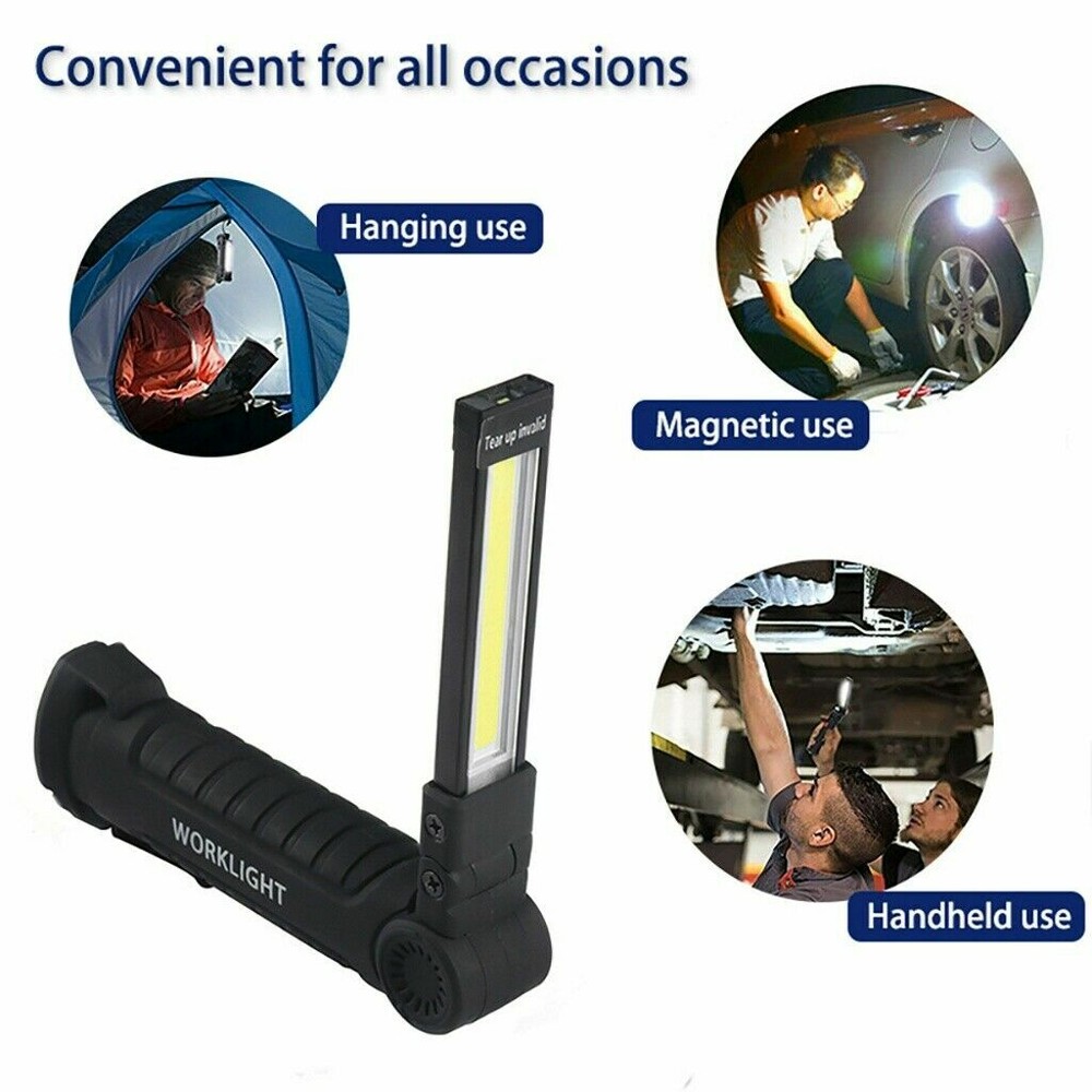 2 Super Bright USB Rechargeable COB LED Work Light Flashlight Folding Torch Lamp