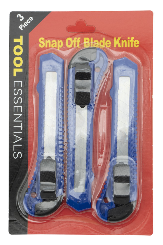 Tool Essentials 3pc Snap Off Blade Utility Knife, Blue, Black, or Red