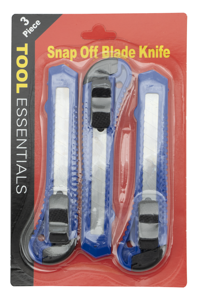 Tool Essentials 3pc Snap Off Blade Utility Knife, Blue, Black, or Red