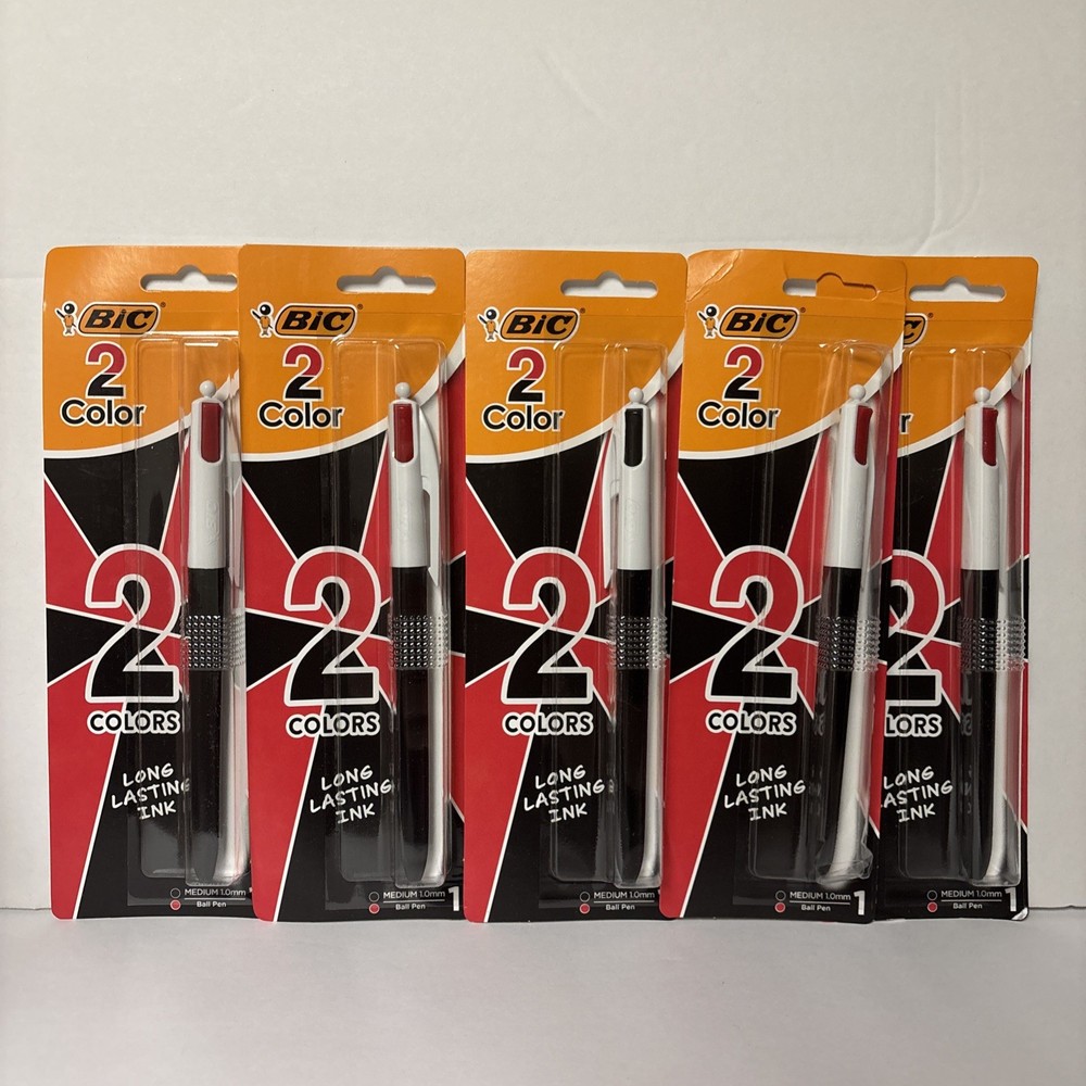 Bic 2 Color Ball Pen,Medium,Black & Red-5 Pack