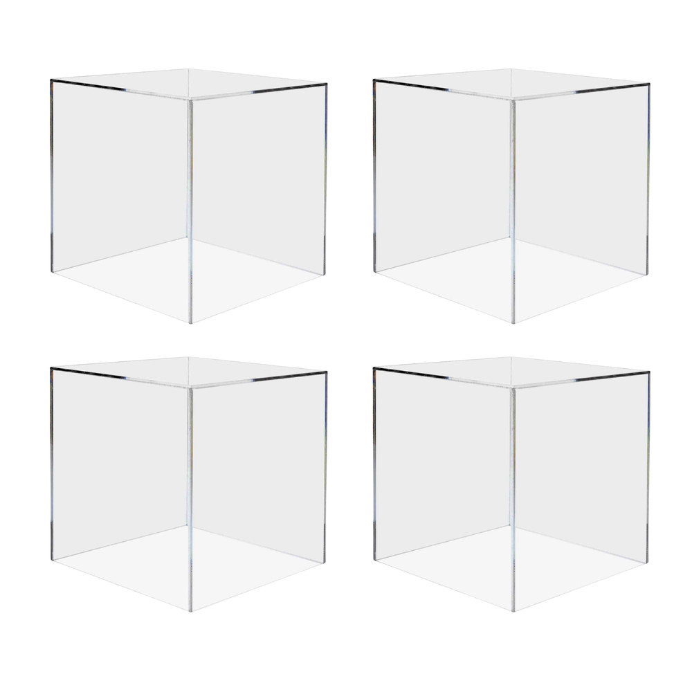 4 Pack 10" Cube Riser Display Pedestal Showcase Box 5 Sided Acrylic Clear