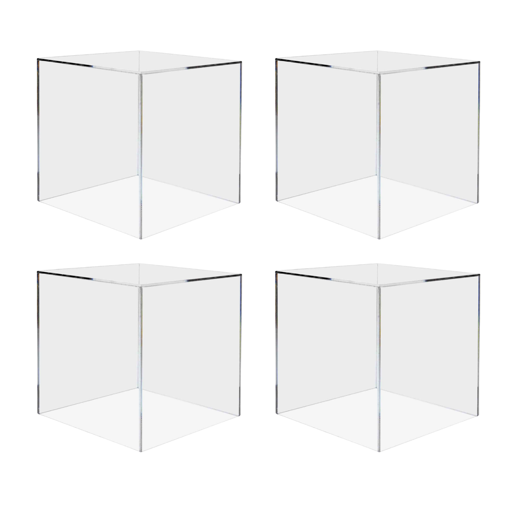 4 Pack 10" Cube Riser Display Pedestal Showcase Box 5 Sided Acrylic Clear