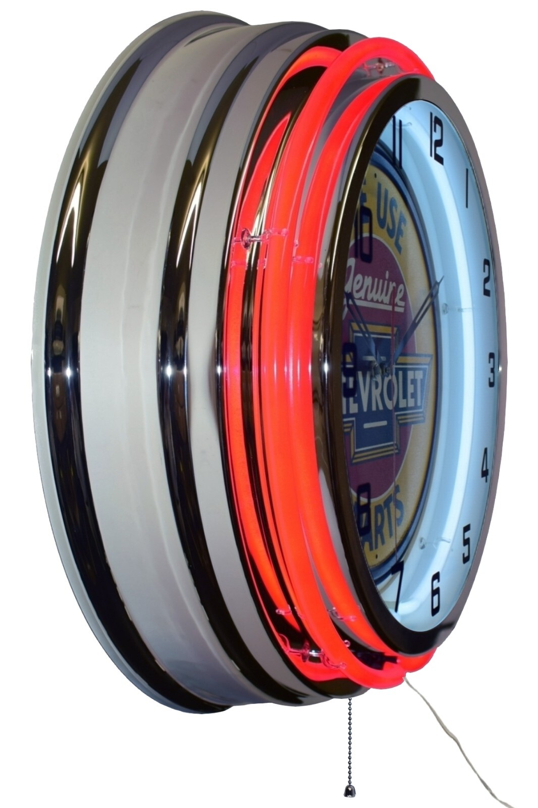 19" We Use Genuine Chevrolet Parts Sign Double Neon Clock Garage Decor (Red)