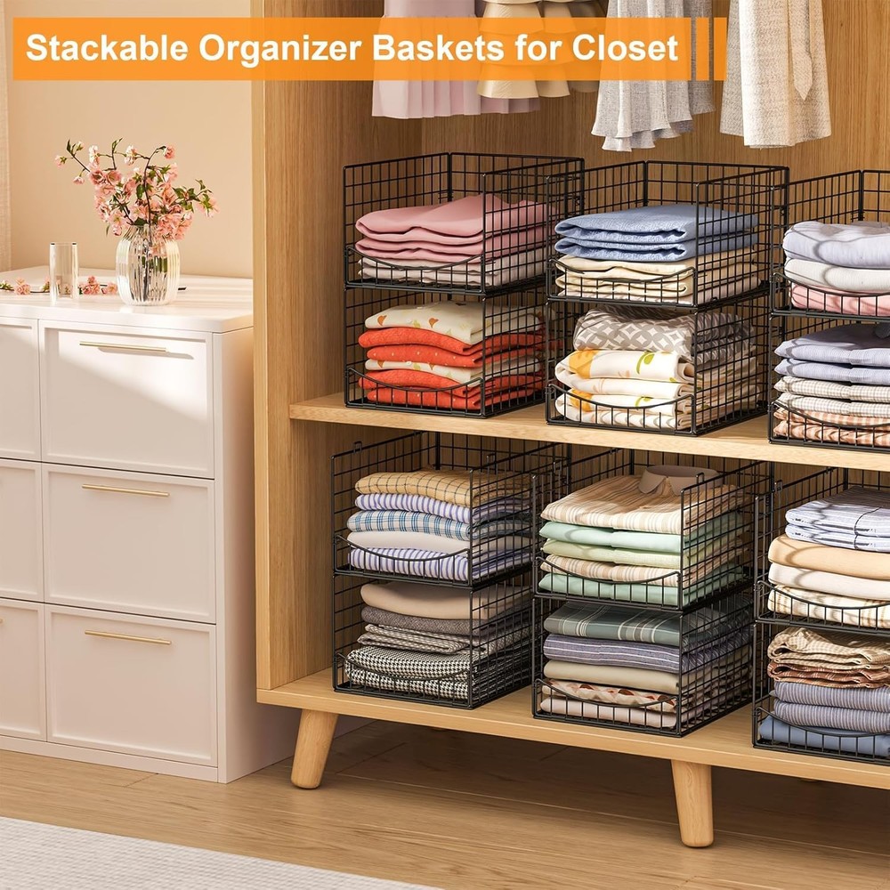 4-Tier Stackable Closet Organizer，Extra Large Clothing Cupboard Organizer Sys...