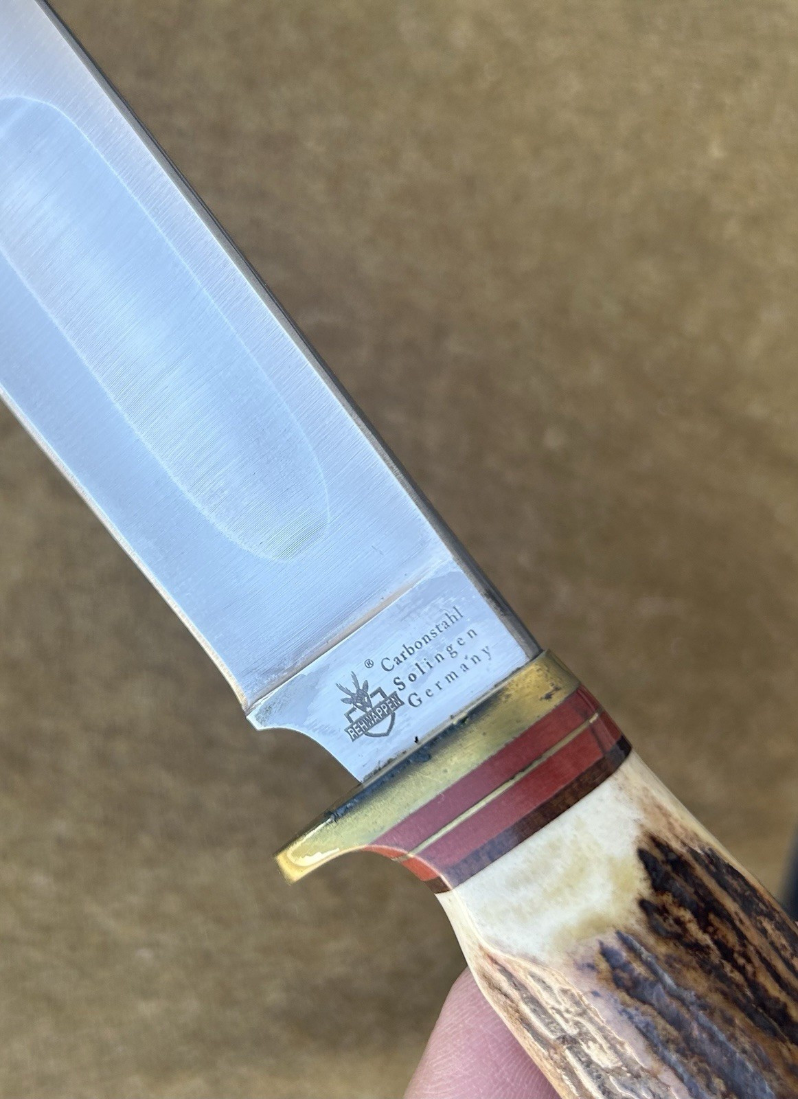 Vtg Linder Stag Horn Grip German Hunting Knife Solingen 6 Inch Blade