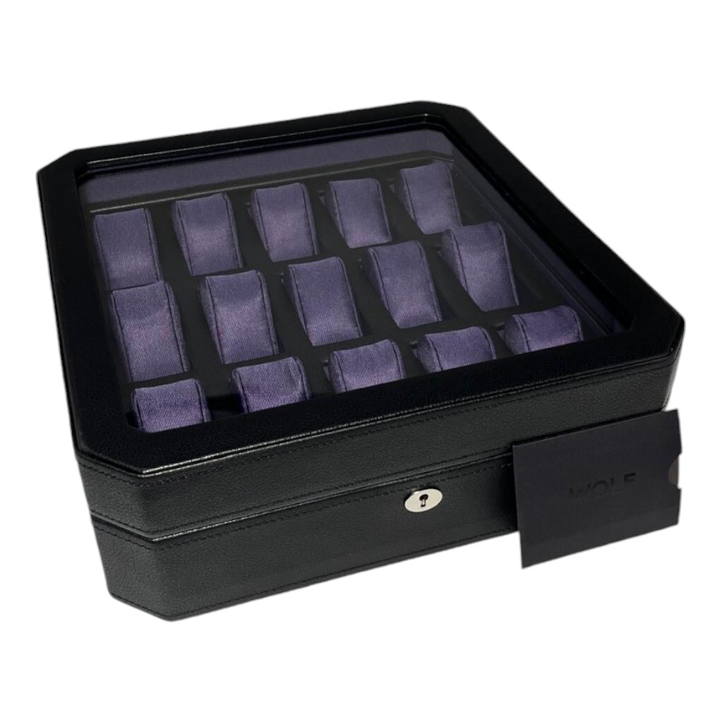 Wolf 458503 Windsor 15 Piece Watch Box in Black & Purple MSRP $405