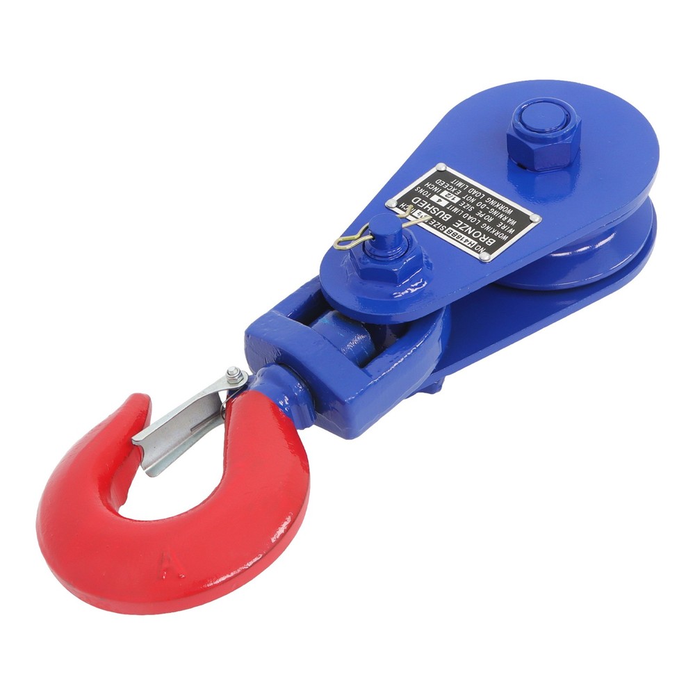 4T Snatch Block with Hook, 4.5" Sheave 1/2 Inch Wire Rope Snatch Block Blue