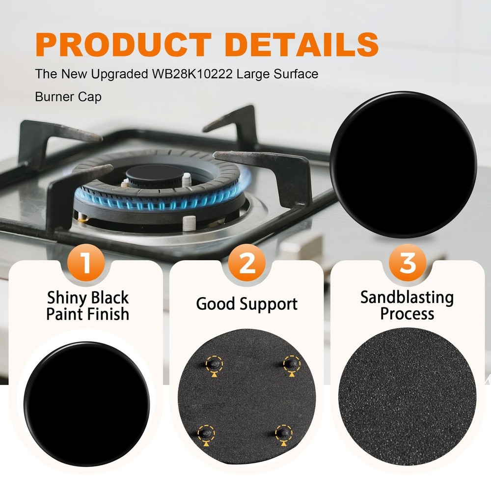 New Upgraded WB28K10222 Range Surface Large Burner Cap Replacement ... Fast Ship