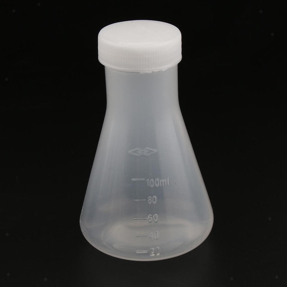 2Pcs Plastic Conical Flask, Erlenmeyer Flask w/ 100ml, Shatter Resistant