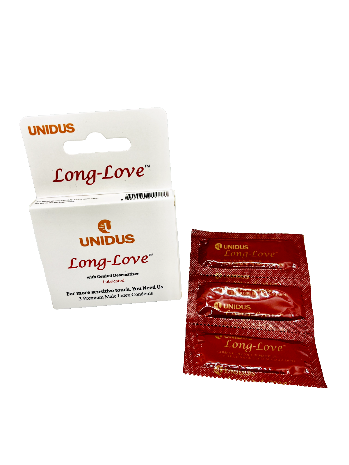 Unidus Long Love Climax Control Condoms Delay - Benzocaine Cream (12 Condoms)