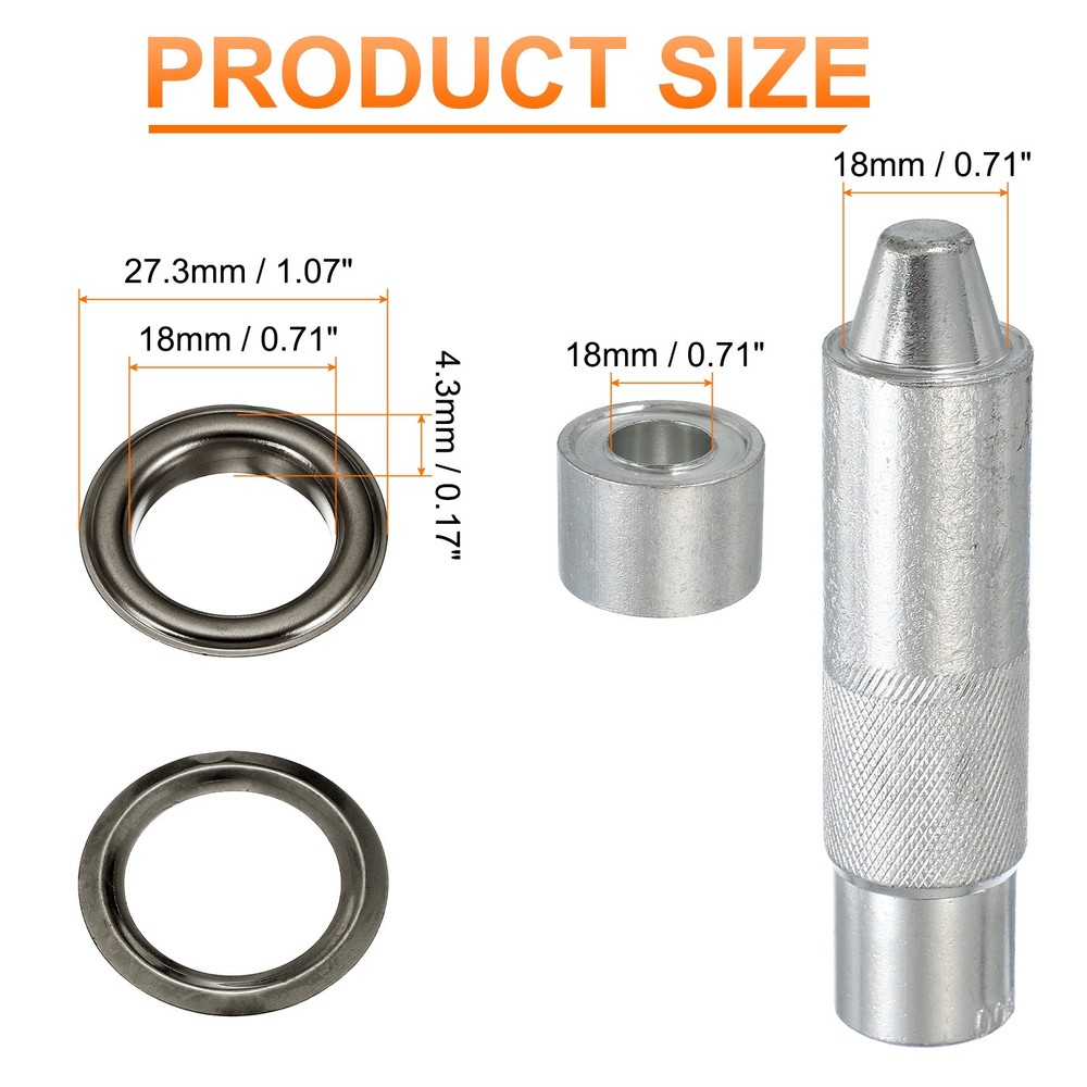 80Set Grommets Eyelets Kit 18mm Copper Eyelets with Setting Tool Gun Black