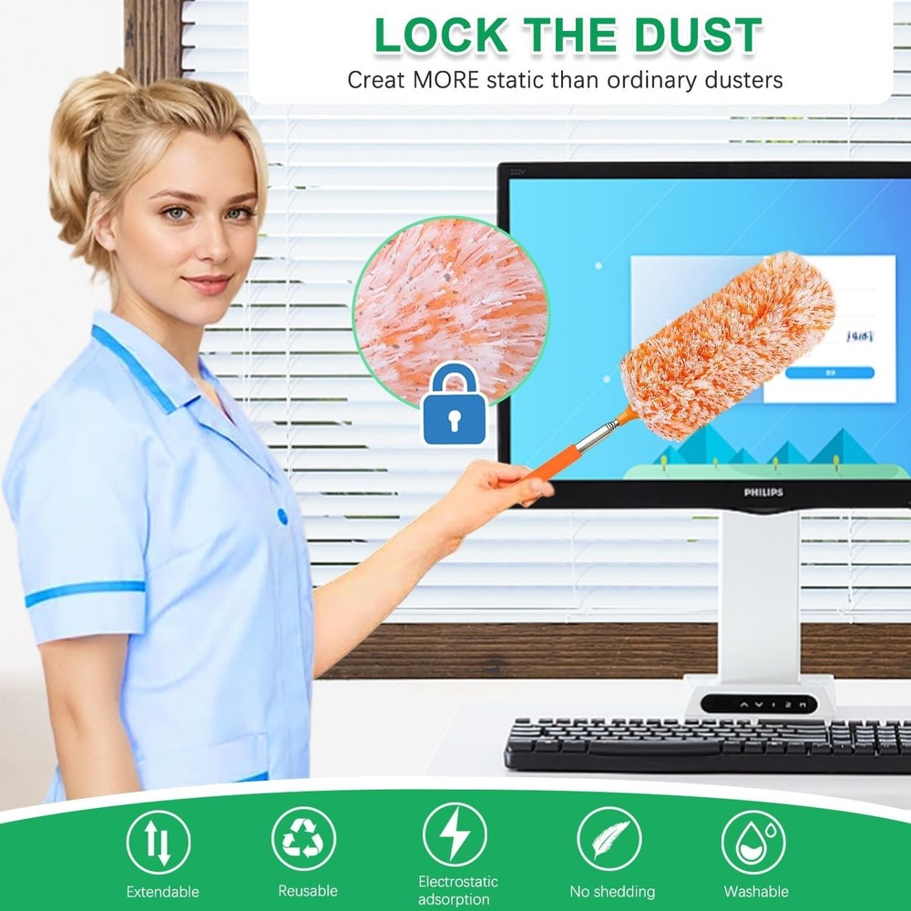 2 Pack Extendable Microfiber Feather Duster Electrostatic Microfiber Head
