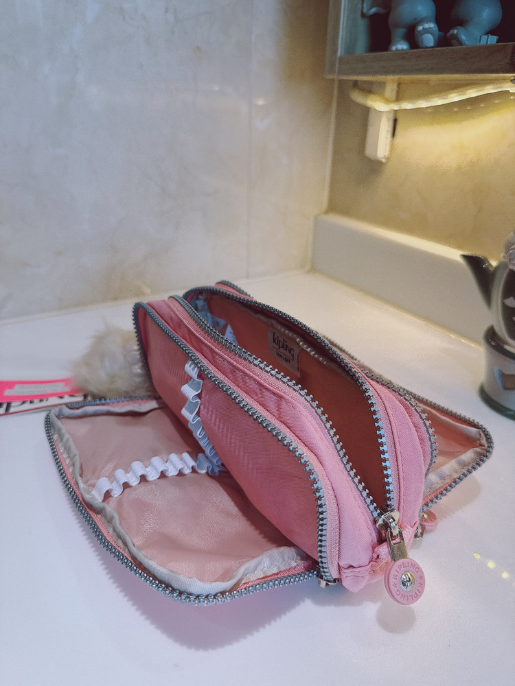 NEW Kipling Gitroy Pencil Case Cosmetic Case Bride pink Monkey Charm