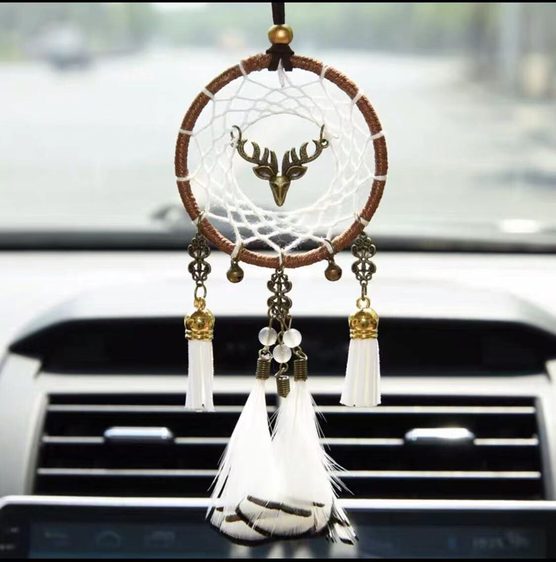 Dream Catcher Car Rearview Mirror Pendant Feather Decor Auto Ornament Hang Charm