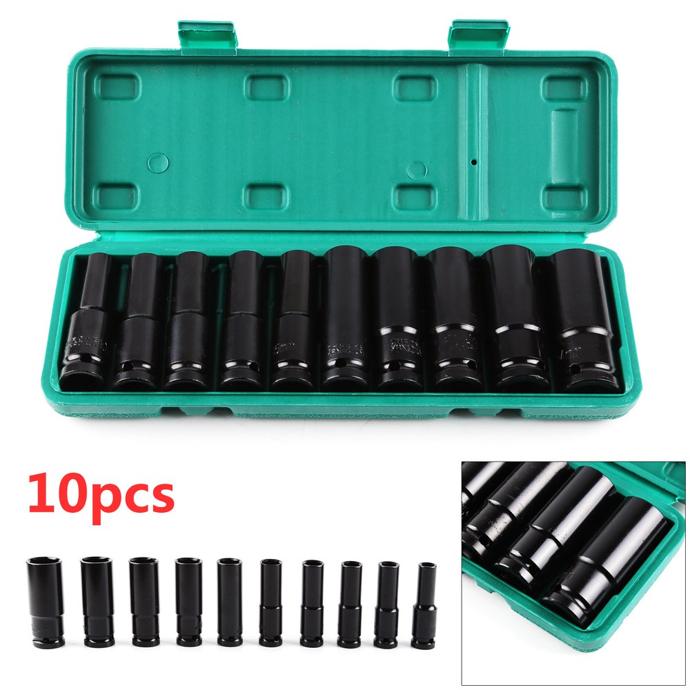 10 pc 1/2" inch Deep Impact Socket Tool Set 10-24mm Metric Garage Workshop