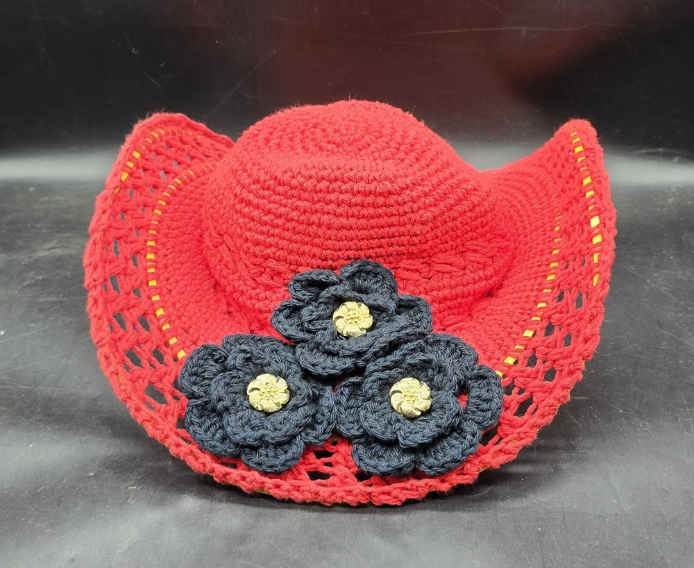Handmade Crocheted Hat Red Black