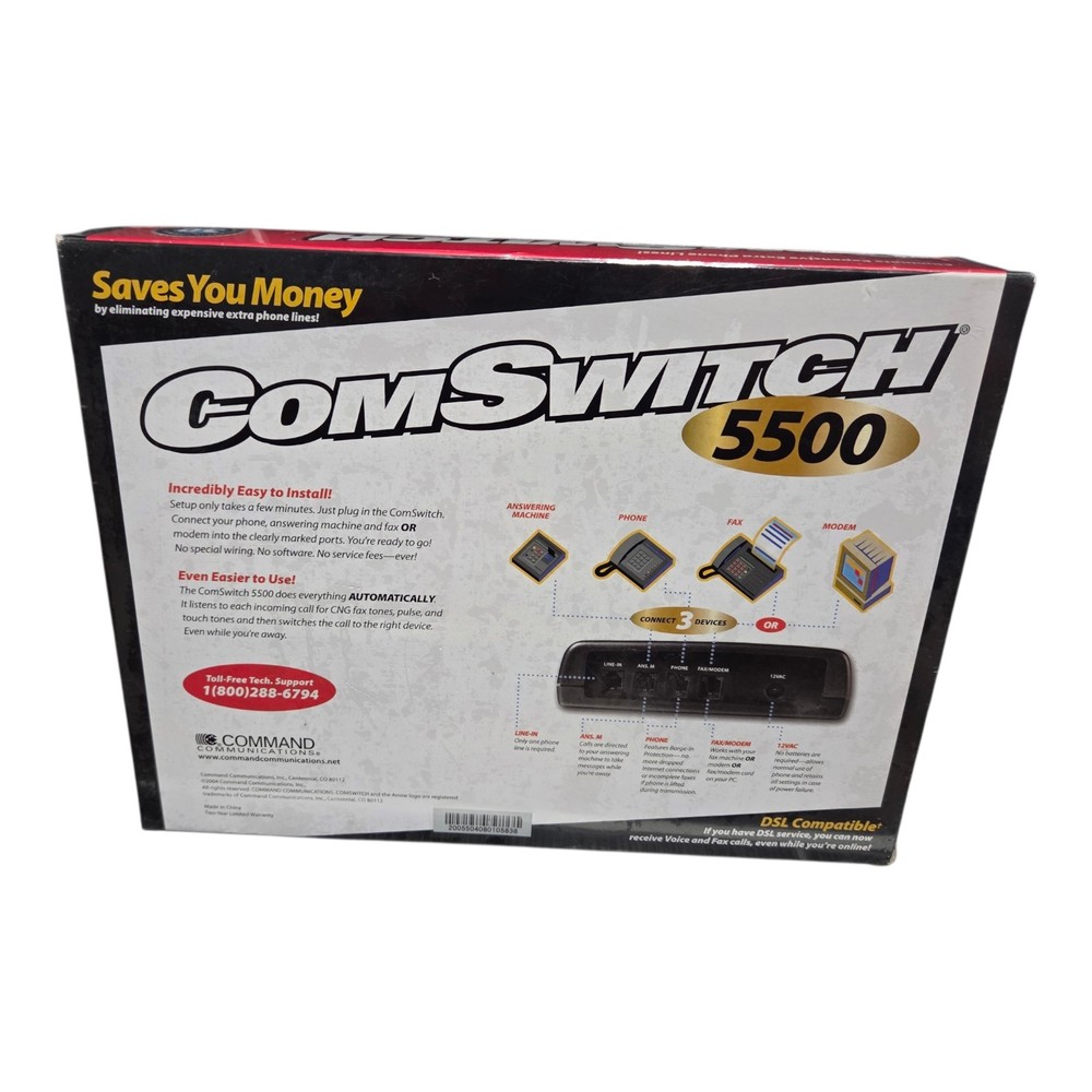 SEALED Command Communications ComSwitch 5500 Phone Fax Modem 3-Port Call Switch